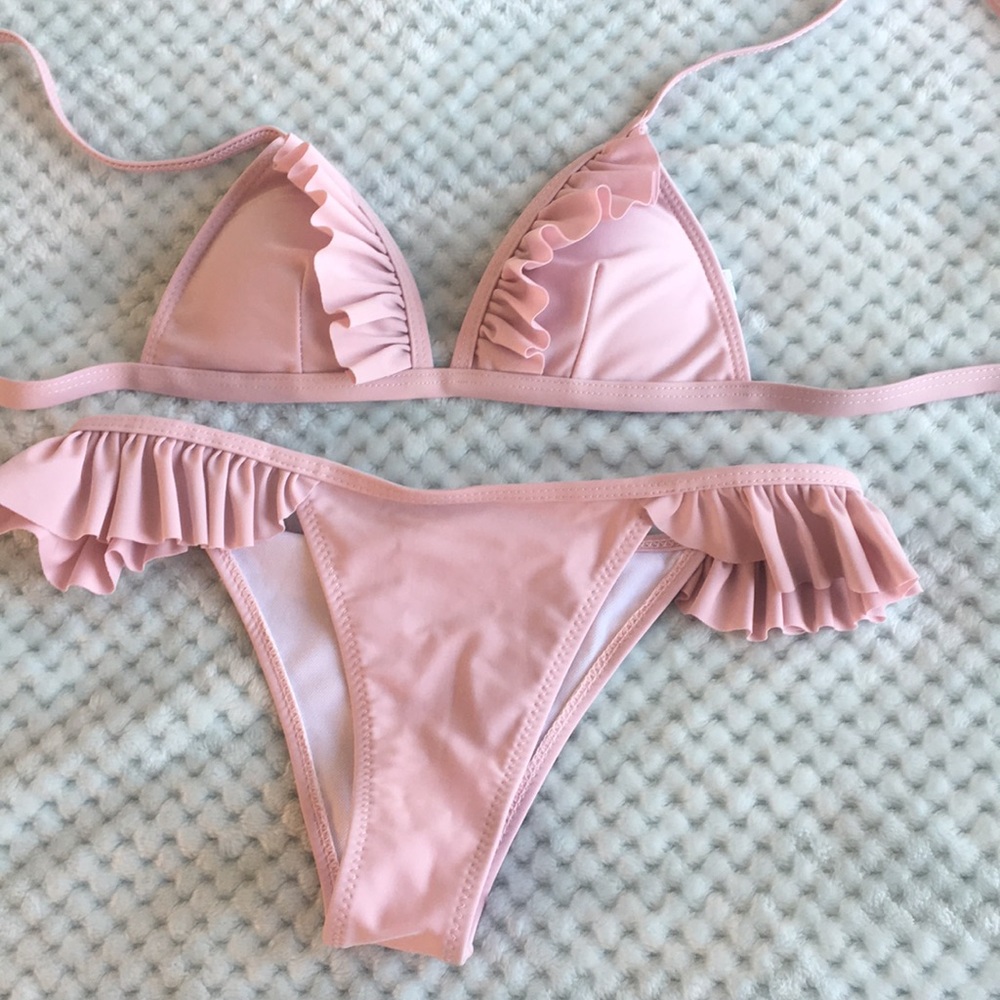 baby pink two piece swimsuit
